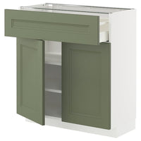 METOD / MAXIMERA base cabinet with drawer/2 doors, white/Axstad grey-green, 80x37 cm