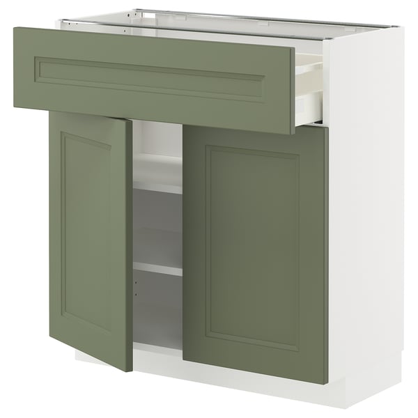 METOD / MAXIMERA base cabinet with drawer/2 doors, white/Axstad grey-green, 80x37 cm