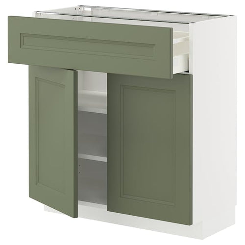 METOD / MAXIMERA - METOD / MAXIMERA Base cabinet with drawer/2 doors, white/Axstad grey-green, 80x37 cm