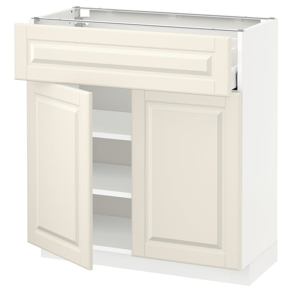 METOD / MAXIMERA base cabinet with drawer/2 doors, white/Bodbyn off-white, 80x37 cm