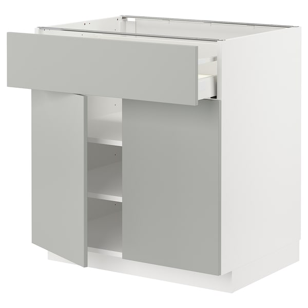 METOD / MAXIMERA - Base cabinet with drawer/2 doors, white/Havstorp light grey, 80x60 cm