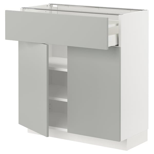 METOD / MAXIMERA - Base cabinet with drawer/2 doors, white/Havstorp light grey, 80x37 cm