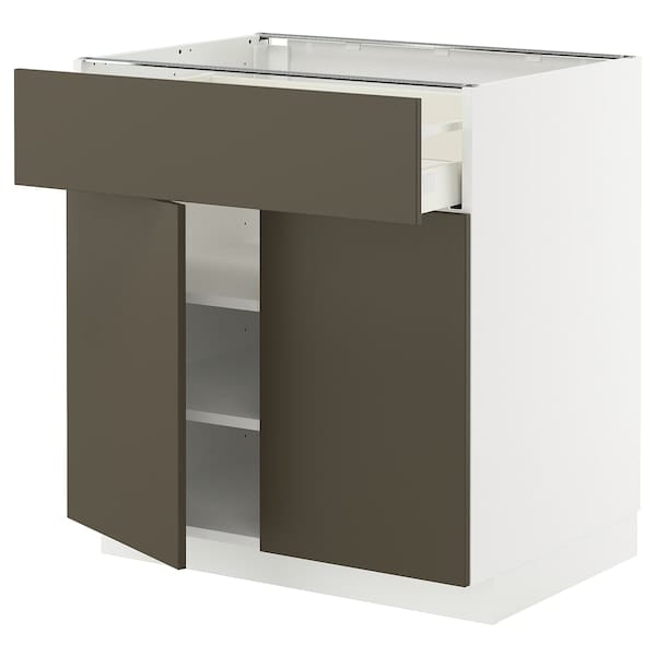 Ikea METOD / MAXIMERA - Base cabinet with drawer/2 doors, white/Havstorp brown-beige, 80x60 cm