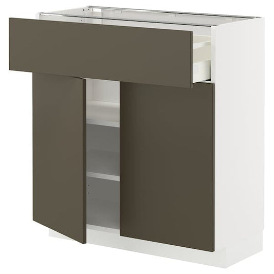 Ikea METOD / MAXIMERA - Base cabinet with drawer/2 doors, white/Havstorp brown-beige, 80x37 cm