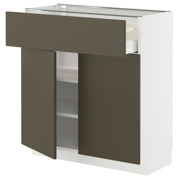 METOD / MAXIMERA base cabinet with drawer/2 doors, white/Havstorp brown-beige, 80x37 cm