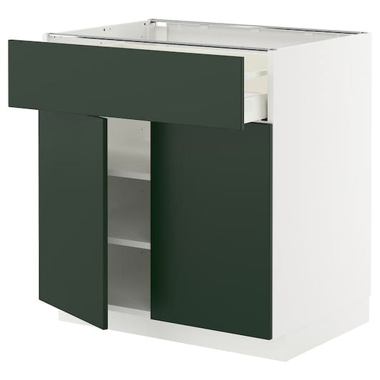 Ikea METOD / MAXIMERA - Base cabinet with drawer/2 doors, white/Havstorp deep green, 80x60 cm