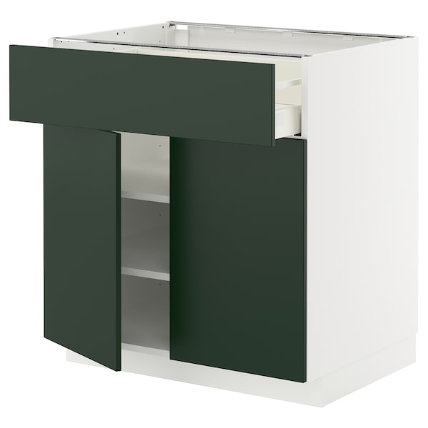 METOD / MAXIMERA - Base cabinet with drawer/2 doors, white/Havstorp deep green, 80x60 cm