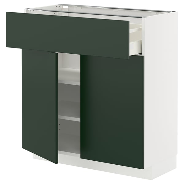 METOD / MAXIMERA base cabinet with drawer/2 doors, white/Havstorp deep green, 80x37 cm