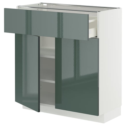 METOD / MAXIMERA - METOD / MAXIMERA Base cabinet with drawer/2 doors, white/Kallarp high-gloss dark grey-green, 80x37 cm