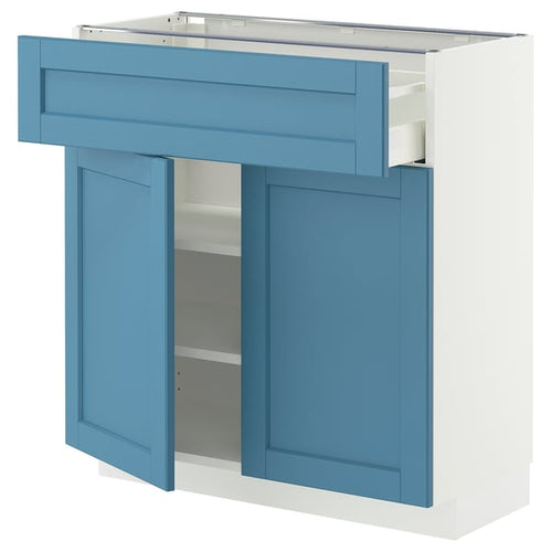 METOD / MAXIMERA base cabinet with drawer/2 doors, white/Lerhyttan blue, 80x37 cm