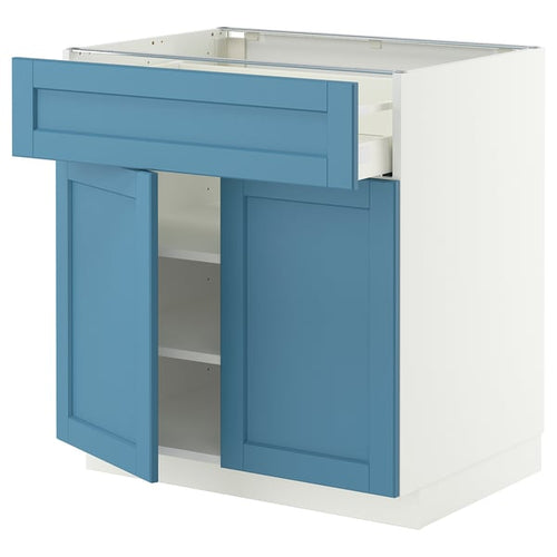 METOD / MAXIMERA base cabinet with drawer/2 doors, white/Lerhyttan blue, 80x60 cm