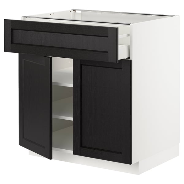 METOD / MAXIMERA base cabinet with drawer/2 doors, white/Lerhyttan black stained, 80x60 cm