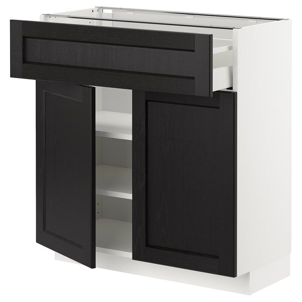 METOD / MAXIMERA base cabinet with drawer/2 doors, white/Lerhyttan black stained, 80x37 cm