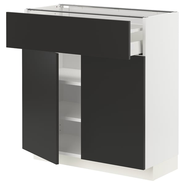 METOD / MAXIMERA base cabinet with drawer/2 doors, white/Nickebo matt anthracite, 80x37 cm