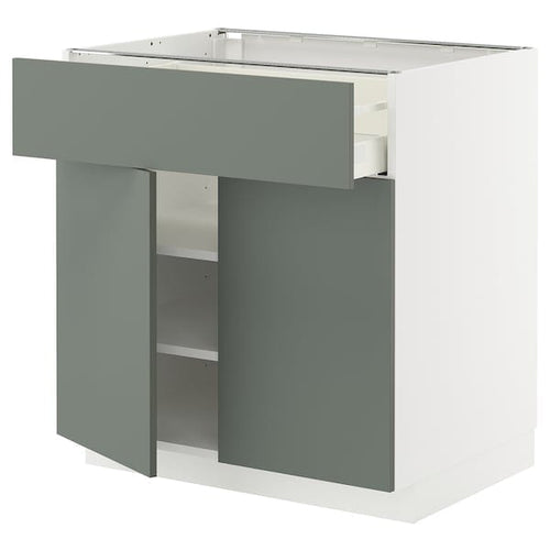 METOD / MAXIMERA - METOD / MAXIMERA Base cabinet with drawer/2 doors, white/Nickebo matt grey-green, 80x60 cm