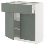 METOD / MAXIMERA base cabinet with drawer/2 doors, white/Nickebo matt grey-green, 80x37 cm
