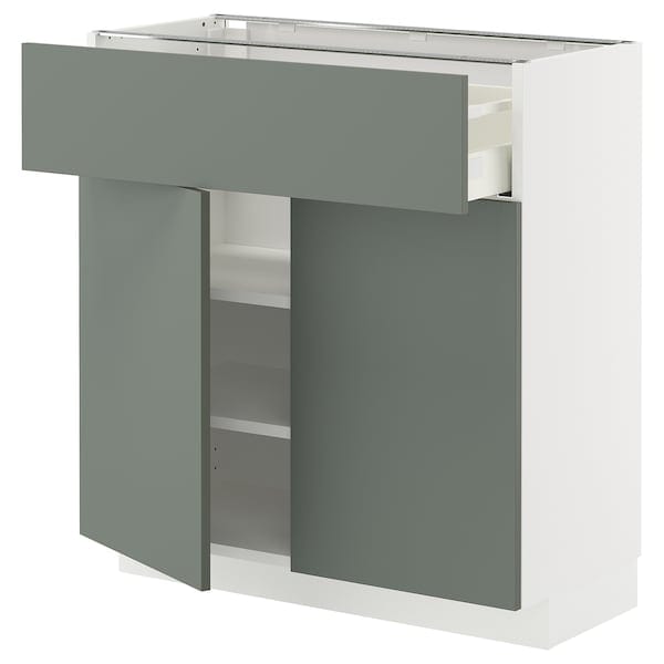 Ikea METOD / MAXIMERA - Base cabinet with drawer/2 doors, white/Nickebo matt grey-green, 80x37 cm