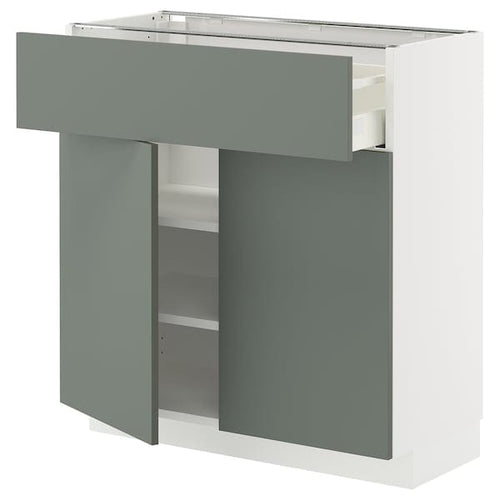 METOD / MAXIMERA - METOD / MAXIMERA Base cabinet with drawer/2 doors, white/Nickebo matt grey-green, 80x37 cm