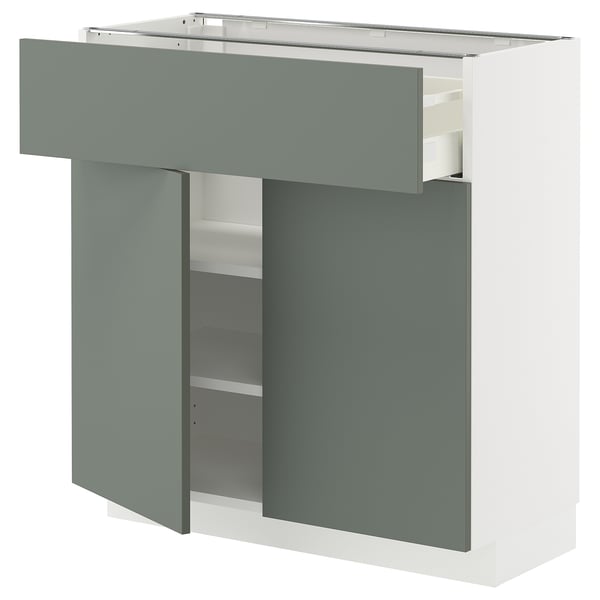 METOD / MAXIMERA base cabinet with drawer/2 doors, white/Nickebo matt grey-green, 80x37 cm