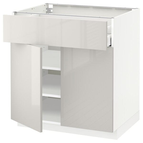 Ikea METOD / MAXIMERA - Base cabinet with drawer/2 doors, white/Ringhult light grey, 80x60 cm