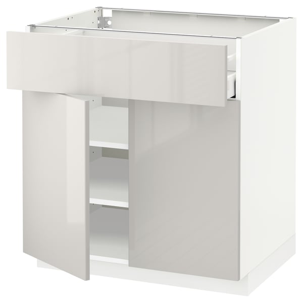 METOD / MAXIMERA base cabinet with drawer/2 doors, white/Ringhult light grey, 80x60 cm