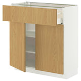 METOD / MAXIMERA base cabinet with drawer/2 doors, white/Sinarp oak veneer, 80x37 cm