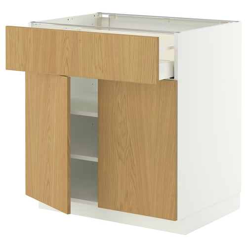 METOD / MAXIMERA base cabinet with drawer/2 doors, white/Sinarp oak veneer, 80x60 cm