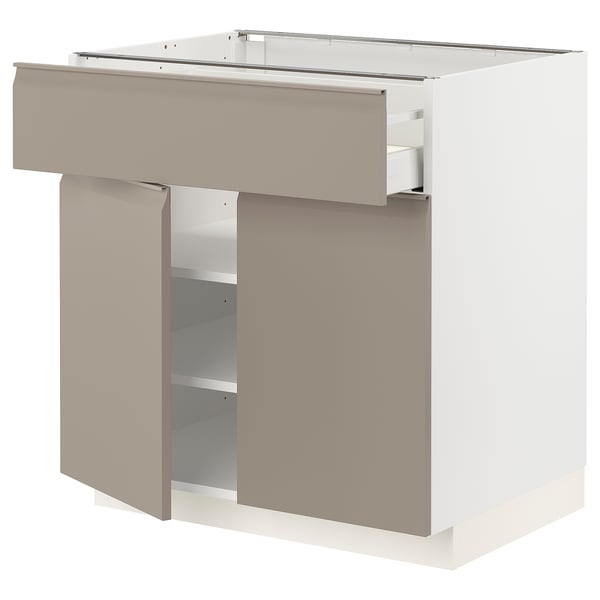 METOD / MAXIMERA base cabinet with drawer/2 doors, white/Upplöv matt dark beige, 80x60 cm