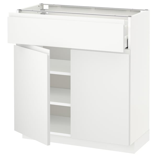METOD / MAXIMERA base cabinet with drawer/2 doors, white/Voxtorp matt white, 80x37 cm