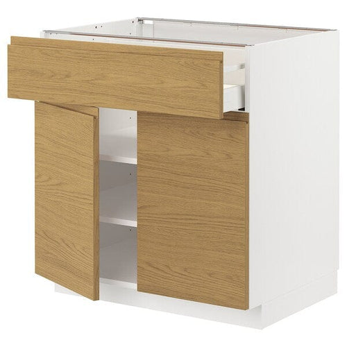 METOD / MAXIMERA base cabinet with drawer/2 doors, white/Voxtorp oak effect, 80x60 cm