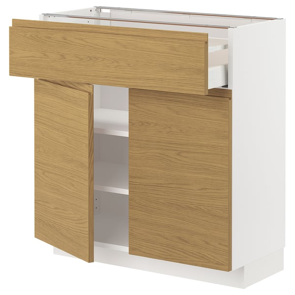 METOD / MAXIMERA - METOD / MAXIMERA Base cabinet with drawer/2 doors, white/Voxtorp oak effect, 80x37 cm