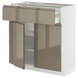 METOD / MAXIMERA base cabinet with drawer/2 doors, white/Voxtorp high-gloss dark grey-brown, 80x37 cm