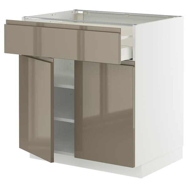 METOD / MAXIMERA - METOD / MAXIMERA Base cabinet with drawer/2 doors, white/Voxtorp high-gloss dark grey-brown, 80x60 cm