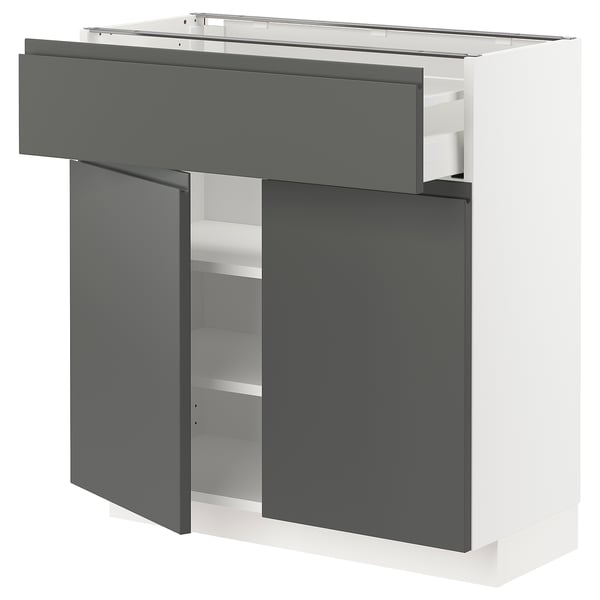 METOD / MAXIMERA base cabinet with drawer/2 doors, white/Voxtorp dark grey, 80x37 cm