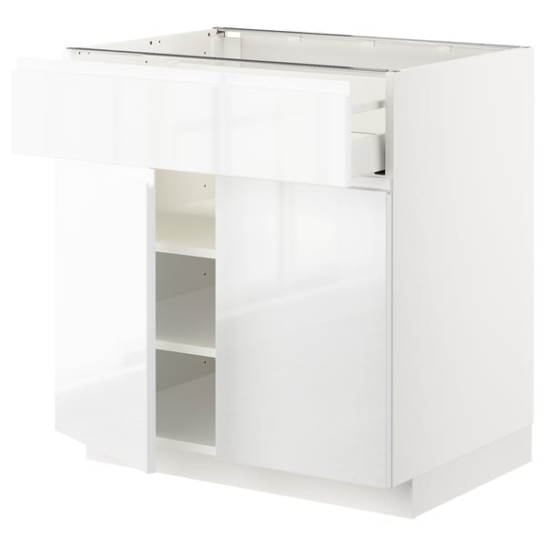 METOD / MAXIMERA base cabinet with drawer/2 doors, white/Voxtorp high-gloss/white, 80x60 cm