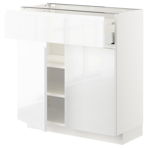 METOD / MAXIMERA base cabinet with drawer/2 doors, white/Voxtorp high-gloss/white, 80x37 cm