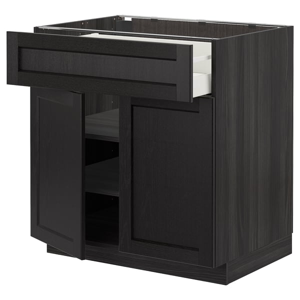 METOD / MAXIMERA - METOD / MAXIMERA Base cabinet with drawer/2 doors, black/Lerhyttan black stained, 80x60 cm