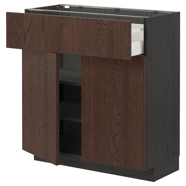 METOD / MAXIMERA - METOD / MAXIMERA Base cabinet with drawer/2 doors, black/Sinarp brown, 80x37 cm