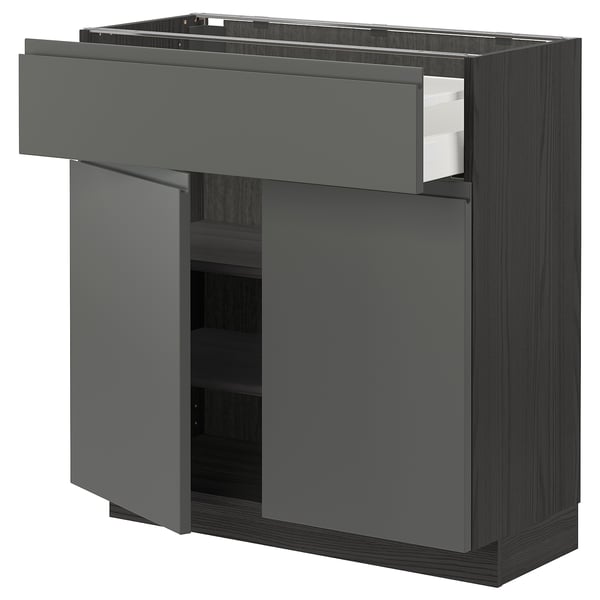 METOD / MAXIMERA base cabinet with drawer/2 doors, black/Voxtorp dark grey
