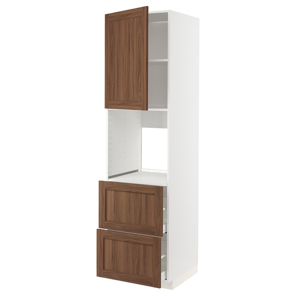 METOD / MAXIMERA hi cab f ov w dr/2 frnts/2 hi drwrs, white Enköping/brown walnut effect, 60x60x220 cm