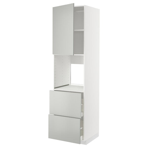 METOD / MAXIMERA - oven cabinet/cass/2front/2cass high, white/Havstorp light grey,60x60x220 cm
