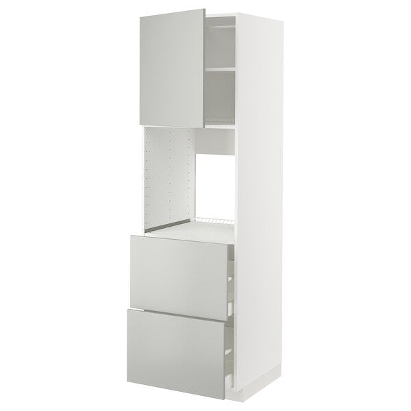 METOD / MAXIMERA - oven cabinet/cass/2front/2cass high, white/Havstorp light grey,60x60x200 cm