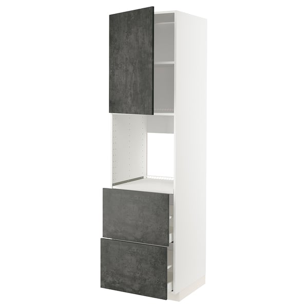 METOD / MAXIMERA hi cab f ov w dr/2 frnts/2 hi drwrs, white/Kalhyttan dark grey concrete effect, 60x60x220 cm