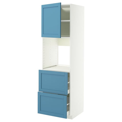 METOD / MAXIMERA hi cab f ov w dr/2 frnts/2 hi drwrs, white/Lerhyttan blue, 60x60x200 cm