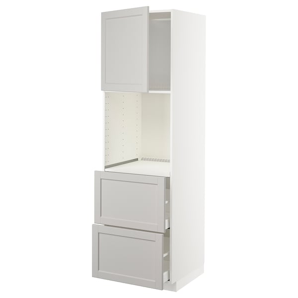 METOD / MAXIMERA - Hi cab f ov w dr/2 frnts/2 hi drwrs, white/Lerhyttan light grey , 60x60x200 cm