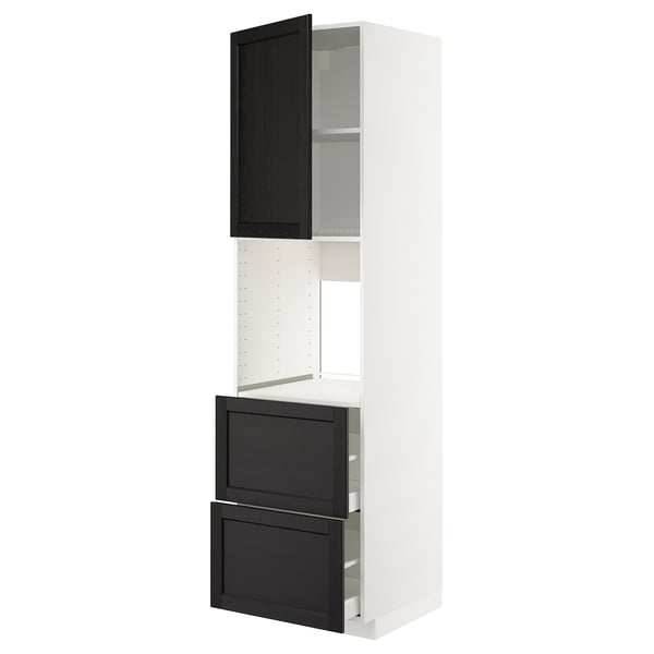 METOD / MAXIMERA hi cab f ov w dr/2 frnts/2 hi drwrs, white/Lerhyttan black stained, 60x60x220 cm