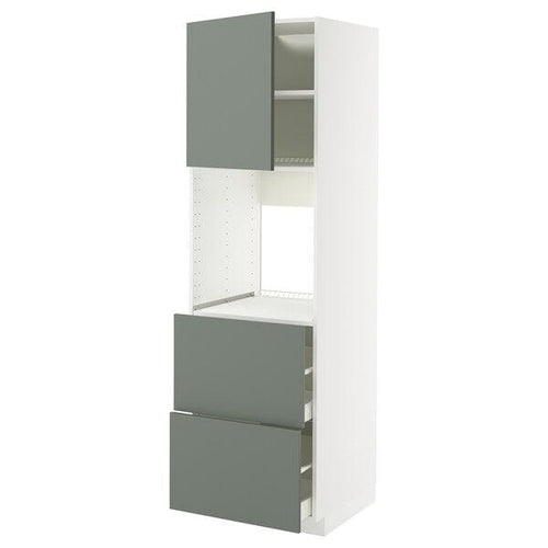 METOD / MAXIMERA hi cab f ov w dr/2 frnts/2 hi drwrs, white/Nickebo matt grey-green, 60x60x200 cm