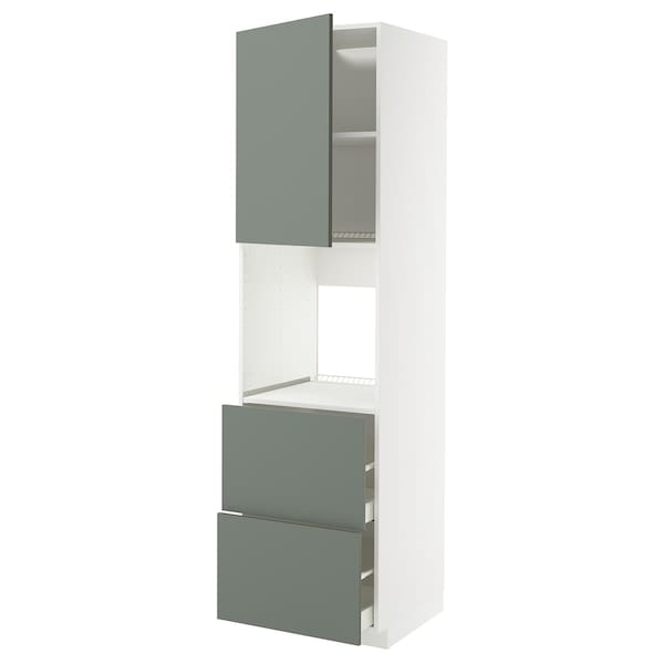 Ikea METOD / MAXIMERA - Hi cab f ov w dr/2 frnts/2 hi drwrs, white/Nickebo matt grey-green, 60x60x220 cm