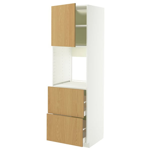 METOD / MAXIMERA hi cab f ov w dr/2 frnts/2 hi drwrs, white/Sinarp oak veneer, 60x60x200 cm