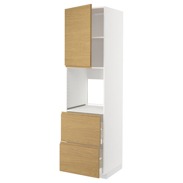 METOD / MAXIMERA - Hi cab f ov w dr/2 frnts/2 hi drwrs, white/Voxtorp oak effect, 60x60x220 cm